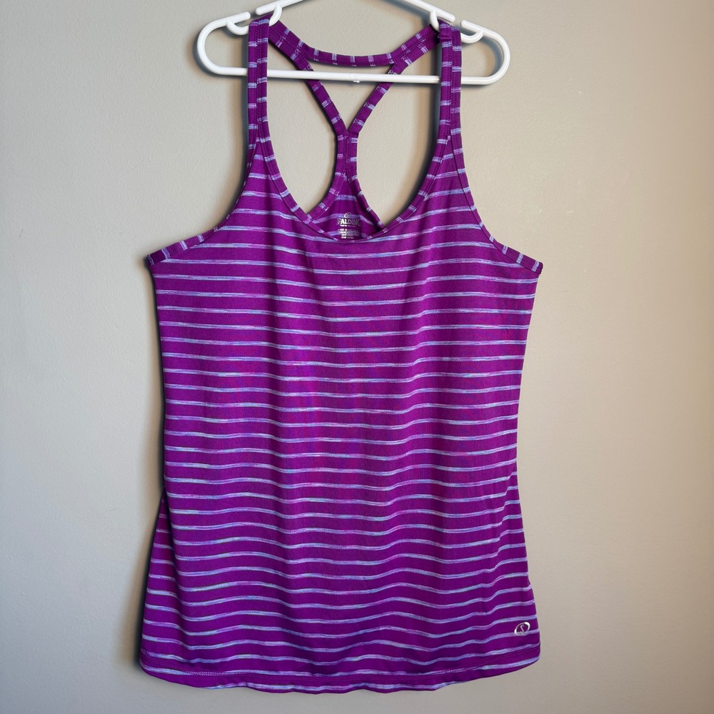 Spalding Athletic Tank Top Purple Stripe Racerback Women's M Activewear Gym